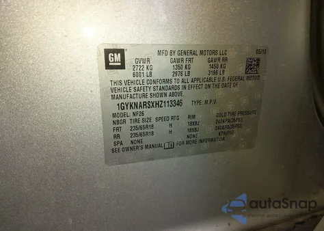 2017 Cadillac Xt5 Standard z USA, uszkodzony, nr VIN 1GYKNARSXHZ113346